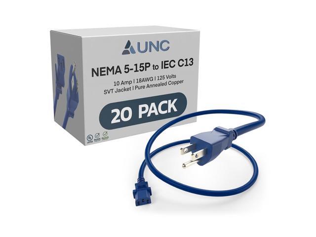 20 Pack 1ft (0.3m) Power Cord NEMA 5-15P to IEC C13 10Amp 18AWG 125V SVT Jacket 515P-C13 PDU PC Cable Monitor UL Listed, Blue, 1 Foot