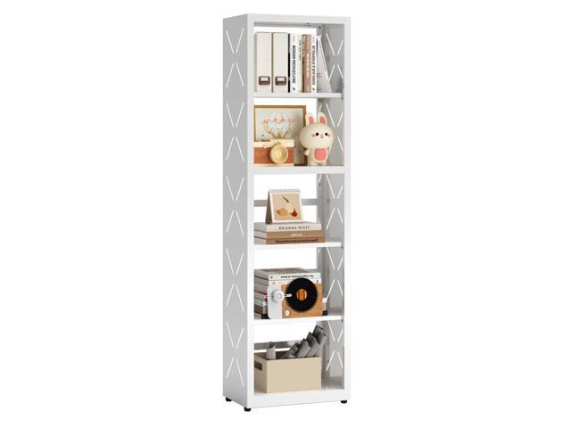 Book Shelf, 5 Tier Metal Bookshelf with Adjustable Shelves, Open Shelf Bookcase for Home Office & Living Room, CD Storage Racks, White 16' Wide
