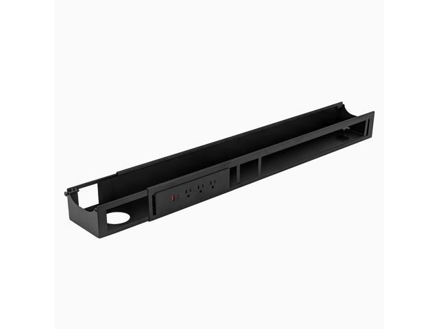 3 Plugs Power Rail Thermal Overload Protection Desk Power Strip with USB Ports, Mountable Under Desk Cable Organizer Matte Black