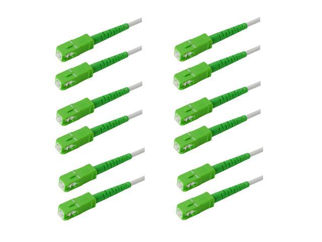 6-Pack 12 Feet SC/A to SC/A Armored Fiber Patch Cable, Premium SC/A Connector ( 0.15dB), Corning Singlemode G657A2 Fiber, 3.0mm White Simplex LSZH.