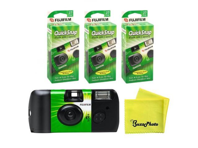QuickSnap Flash 400 One Time Use 35mm Camera w/BuzzPhoto Microfiber Cleaning Cloth (3-Pack)