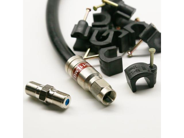 RG11 CABLE with F Connectors - Tri-Shield Underground Coaxial DIRECT BURIAL Gel Coated Flooded COAX Indoor Outdoor - Plus Female Splice Barrel & 10...