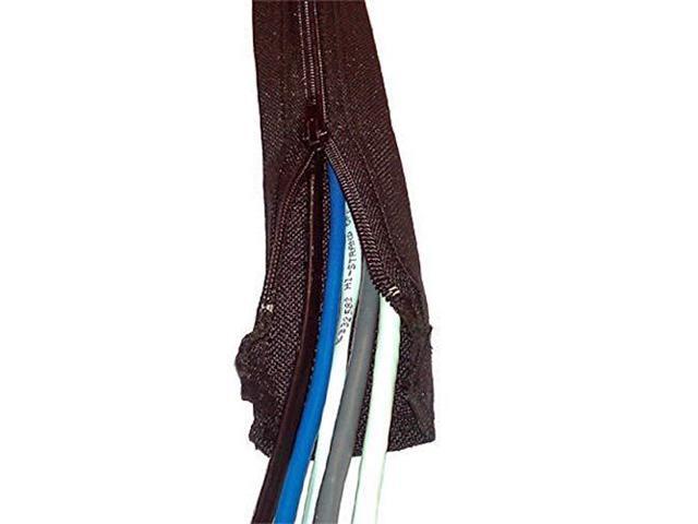 2.5' Zipper Sleeve Braided Wrap Flexible Cable Management Wire Cover Cord Organizer - 5 Feet - Black (Pack of 3)