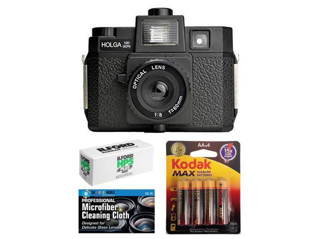 Holga 120GCFN Medium Format Film Camera with Built-in Flash with Ilford HP5 120 Black and White Film Kodak Batteries Accessories Bundle