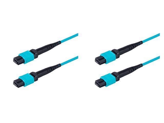 2-Pack 3 Meter 12 Fiber Low Loss Non-Pinned MPO to MPO Fiber Trunk Cable, Type-B, OM3 Corning ClearCurve Fiber, Fire Retardant Plenum Cable Jacket...