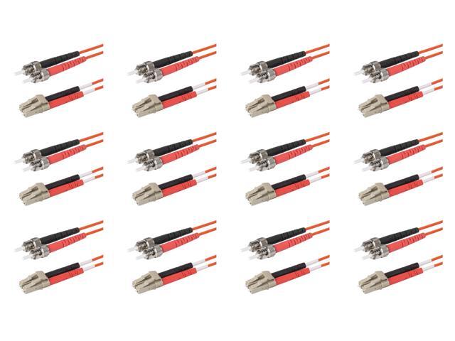12-Pack 10 Feet ST to LC Fiber Optic Patch Cable, Red and Black Boots, Corning InfiniCor Multimode OM1 62.5/125um Optical Fiber, Duplex Orange...