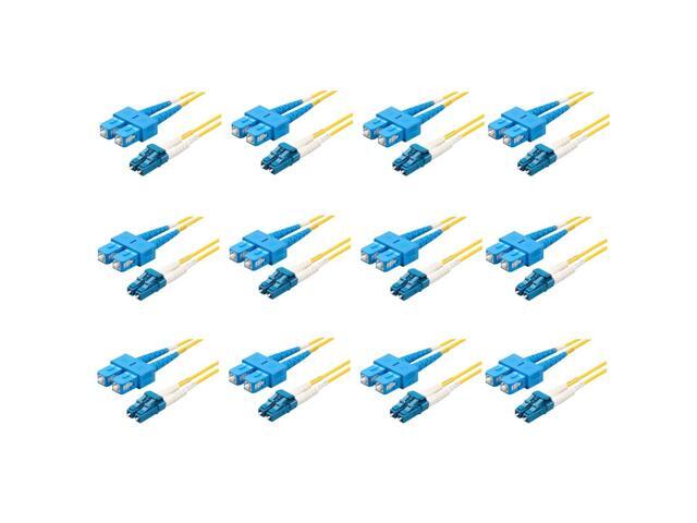 12-Pack 1 Foot LC/U to SC/U Fiber Patch Cable, Corning SMF-28 Singlemode 9/125um Ultra Optical Fiber, OS1/OS2 Compatible, Duplex Yellow Riser OFNR.