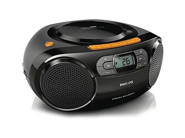 Boombox Portable CD Player - Portable MP3 Player and Cassette Tape Player, Boom Box Compact Stereo Sound System with Dynamic Bass Boost Silver (Black)