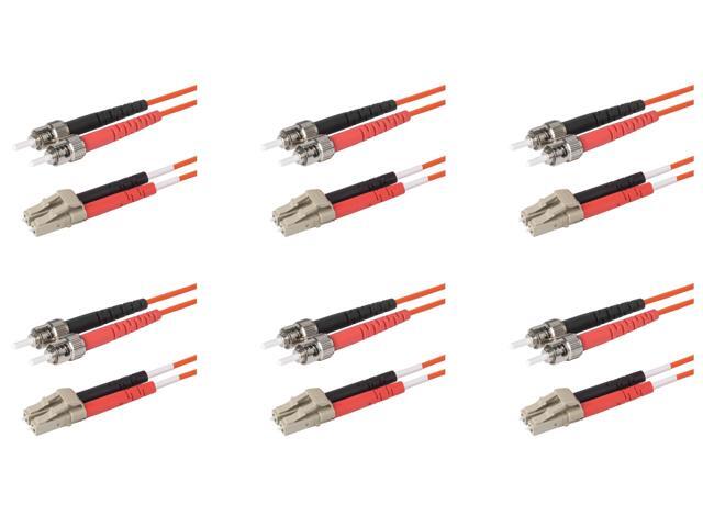 6-Pack 5 Meter ST to LC Fiber Optic Patch Cable, Red and Black Boots, Corning InfiniCor Multimode OM1 62.5/125um Optical Fiber, Duplex Orange Riser...