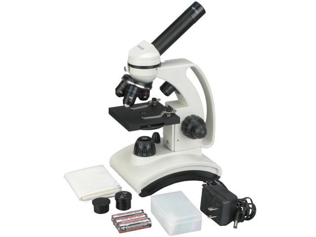 M160C-2L-PB10 Cordless Compound Monocular Microscope, WF10x and WF25x Eyepieces, 40x-1000x Magnification, Upper and Lower LED Illumination with.