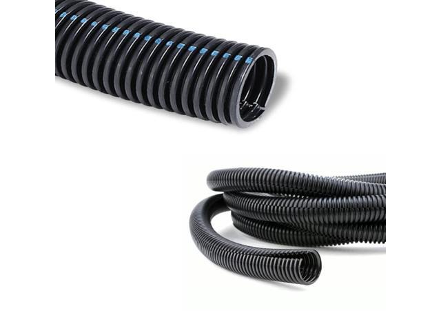 Flame Retardant Split Wire Loom Tubing 1-1/4 Inch 50 Ft Long - Black Self-Extinguishing Wire Conduit Cover for Cords - Corrugated Tubing and.