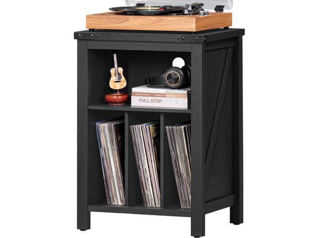 Record Player Stand with Vinyl Record Storage - Holds up to 160 Albums, Large Wooden Turntable Table, Black Cabinet Display Shelf for Living Room,.