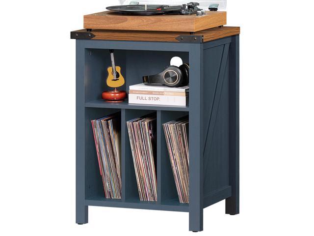 Record Player Stand with Vinyl Record Storage Holds up to 160 Albums,Large Wood Record Player Table,Blue Turntable Stand Cabinet Dispaly Shelf for.