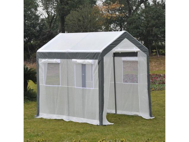 8' x 6' x 7' Walk-in Greenhouse, Outdoor Garden Warm Hot House with 4 Roll-up Windows, 2 Zippered Doors and Weather Cover, White