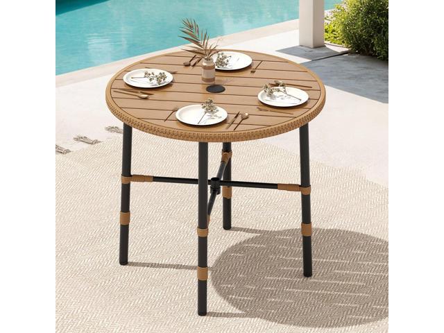 Outdoor Patio Dining Table Round for 4 with 2.2' Umbrella Hole & Adjustable Levelers 35.4' Bistro Table with Metal Frame All-Weather Outdoor Tables...