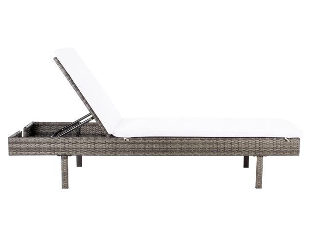 Outdoor - Cam Chaise Lounge Chair - Grey Brown & White - Faux Wicker Rattan & Steel Frame with Cushion - Modern Adjustable Design - Ideal for...