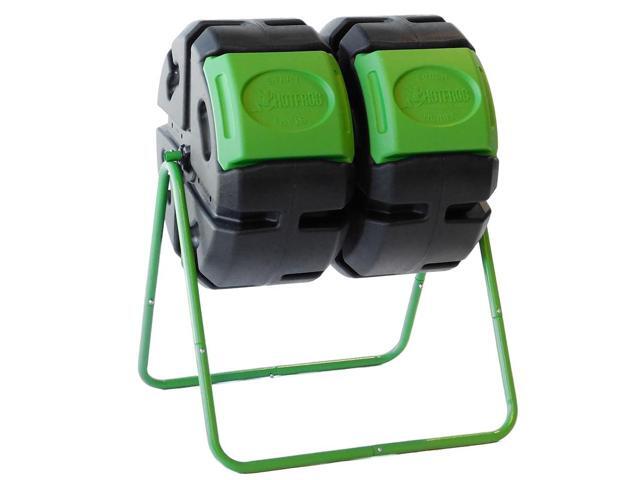 HOTFROG 37-Gallon Dual-Chamber Tumbling Composter, Black/Green (HF-DBC4000) - UV-Inhibited, BPA-Free, Compost Bin for Garden, Easy-Turn Barrel with.