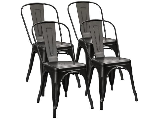Metal Dining Chairs Indoor Outdoor Use Stackable Tolix Industrial Metal Chairs Set of 4 for Kitchen, Dining Room, Bistro and Cafe (Black)