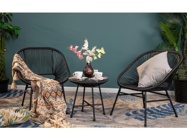 3-Piece Patio Furniture Set, Outdoor Wicker Conversation Set w/ 2 Handwoven Cushioned Chairs, Side Coffee Table for Backyard Lawn Porch Poolside.
