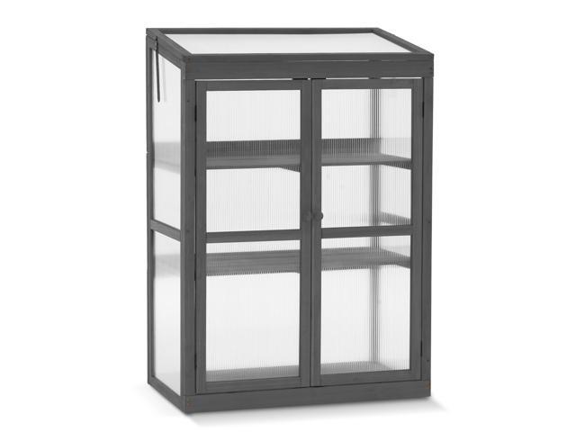 Wooden Cold Frame Greenhouse, Raised Flower Planter Shelf Protection for Outdoor Indoor Use, 0760 (Dark Grey)