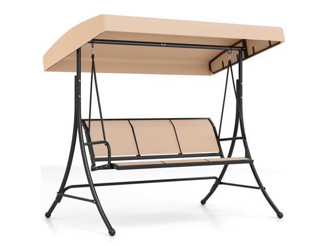 3 Person Porch Swing, Patio Swing with Adjustable Canopy, Heavy-Duty Frame, Breathable Fabric, Outdoor Swing for Porch, Garden, Backyard, Poolside,...