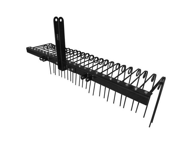 Steel Spring Coil Tine Tow Behind Landscape Rake for Leaves, Pine Needles, Straw, and Grass with 3 Point Hitch Receiver Attachment, Black, 60 Inches