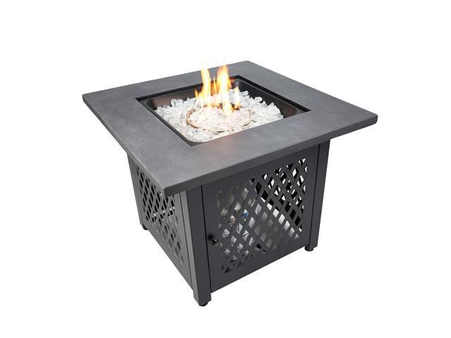 Charles 30 Inch Square Outdoor UV Printed 50,000 BTU LP Gas Fire Pit Table with Faux Concrete Mantel Tabletop and Stamped Steel Base