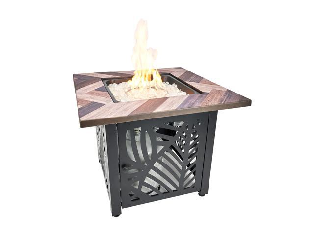 Darby, 30' Square Outdoor Propane Fire Pit Table UV Printed, 50,000 BTU, Faux Wood Mantel and Stamped Steel Base