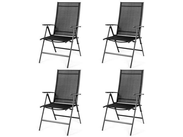 Set of 4 Patio Dining Chairs, Folding Outdoor Chairs, Portable Camping Chairs with Breathable Fabric, Foldable Chairs with Armrest High Backrest.