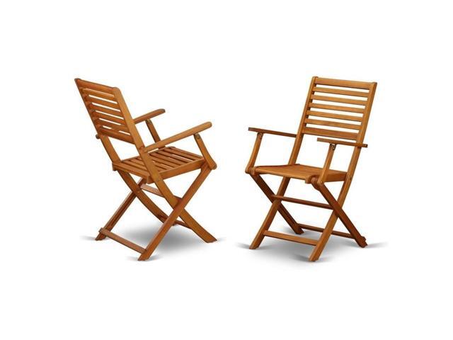 BBSCANA Beasley Folding Patio Dining Chairs With Arm Rest - Acacia Wood, Set of 2, Natural Oil