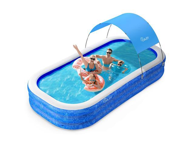 Large Inflatable Swimming Pool with Canopy, 150 x 70 x 20 Full-Sized Inflatable Pool for Kids & Adults, Kiddie Pool with Sun Shade, Blow Up Pool...