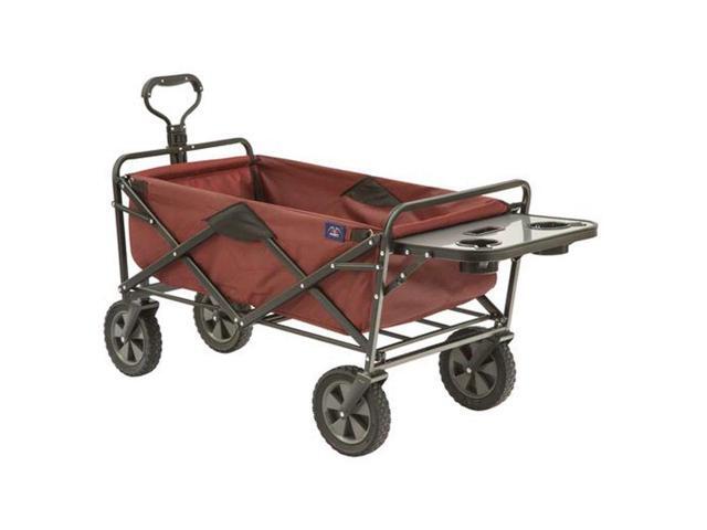 Collapsible Outdoor Utility Wagon with Folding Table and Drink Holders, Maroon (WTC-167)