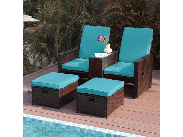 Patio Wicker Loveseat Adjustable Lounge Chair with Ottoman Footrest, Wicker Furniture for Garden, Patio, Balcony, Beach, Coffee Bar, Deck