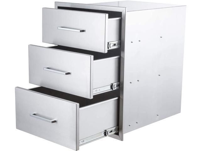 Outdoor Kitchen Drawer 14' W x 20-1/2'H x 23' D Stainless Steel BBQ Drawer with Exquisite Handle Three-Opening Drawer for Embedded Installation
