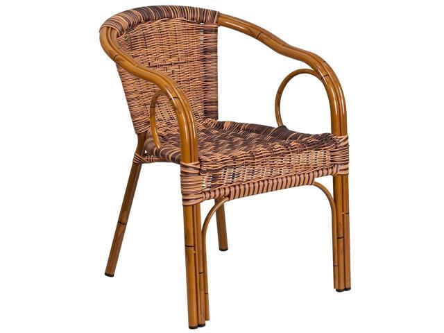 Cadiz Series Dark Red Bamboo-Aluminum Indoor-Outdoor Restaurant-Patio Chair with Burning Brown Rattan
