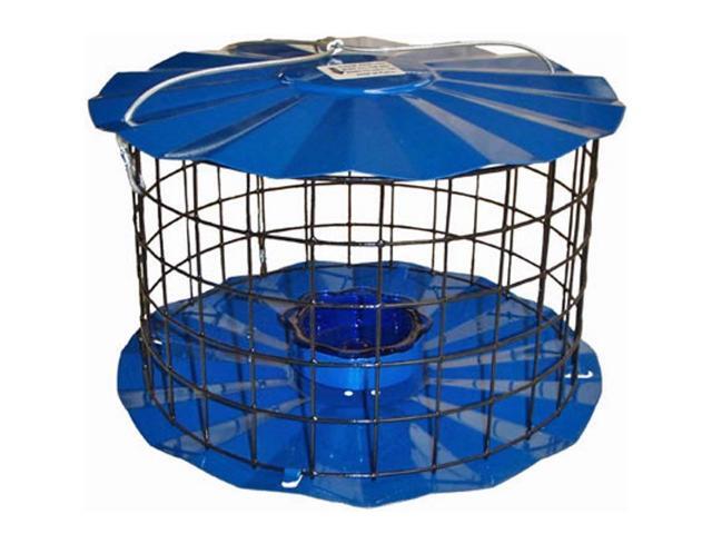 Starling-Proof Barrier Guard Bluebird Feeder with Glass Mealworm Cup - Premium Blue Powdercoat Finish - Made in USA (BBF1)