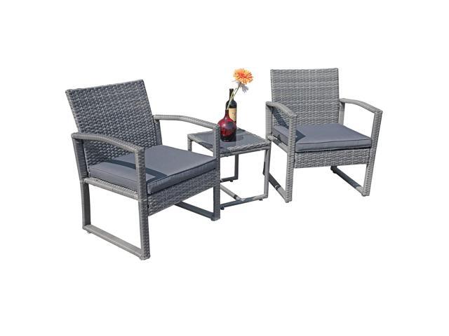 3 Piece Outdoor Patio Furniture Conversation Set, Rattan Chair Set With Coffee Table, For Garden, Balcony, Backyard, Poolside (Dark Grey)
