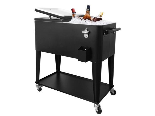 Portable Rolling Cooler Cart 80 Quart Ice Chest Cart Trolley Rolling Cooler with Wheels, Outdoor Beverage Ice Chest for Patio with Shelf, Water...