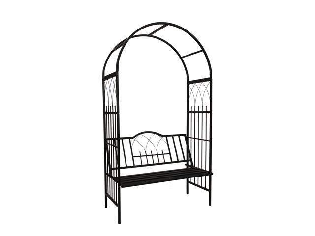 Steel Garden Arch with Seat for 2 People, 6'9' High x 3'9' Wide, Garden Arbor for Various Climbing Plant, Outdoor Garden Lawn Backyard