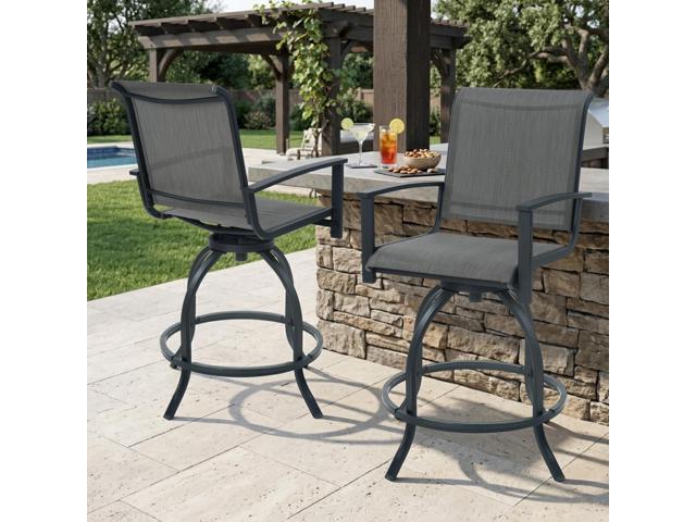 Outdoor Swivel Bar Stools Set of 2, 360° Swivel Counter-Height Patio Bar Chairs with High Back, Powder-Coated Steel Frame & Textilene Fabric for...