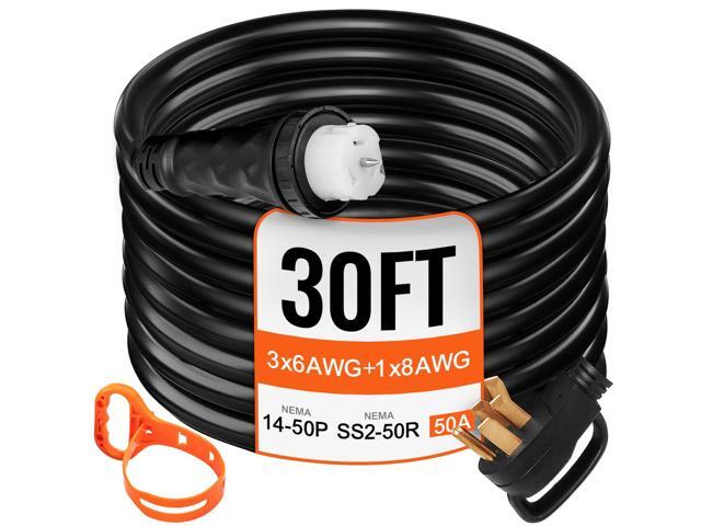 30 FT 50 Amp Generator Extension Cord NEMA 14-50P & SS2-50R & CS6364, STW 45446 + 45505 125V 250V Generator Power Cord Twist Lock Connectors