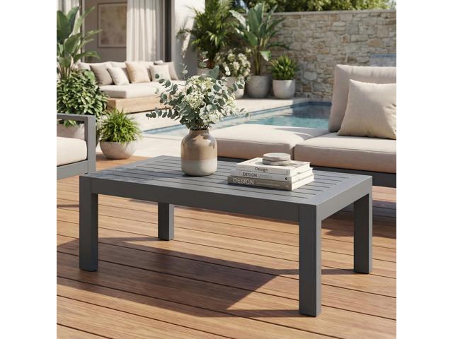 Aluminum Outdoor Coffee Table, All-Weather Rectangle Metal Patio Coffee Table Furniture for Balcony, Garden, Indoor or Outdoor Use, Dark Grey