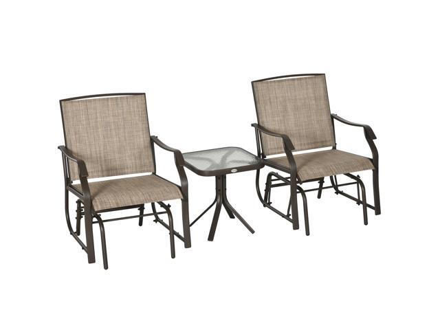 3 Piece Outdoor Glider Chair with Coffee Table Bistro Set, 2 Patio Rocking Swing Chairs with Breathable Sling Fabric, Glass Tabletop, for Backyard,...