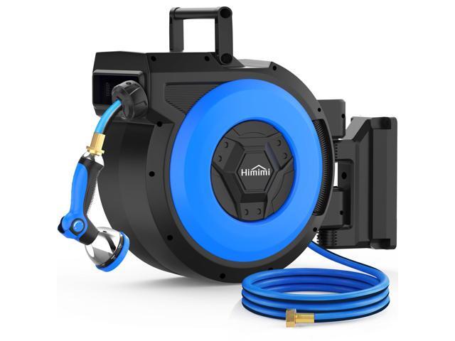Retractable Garden Hose Reel, 5/8' x 90FT Automatic Retractable Water Hose Reel Wall Mount, with 10- Function Sprayer Nozzle, Any Length Lock/Auto.