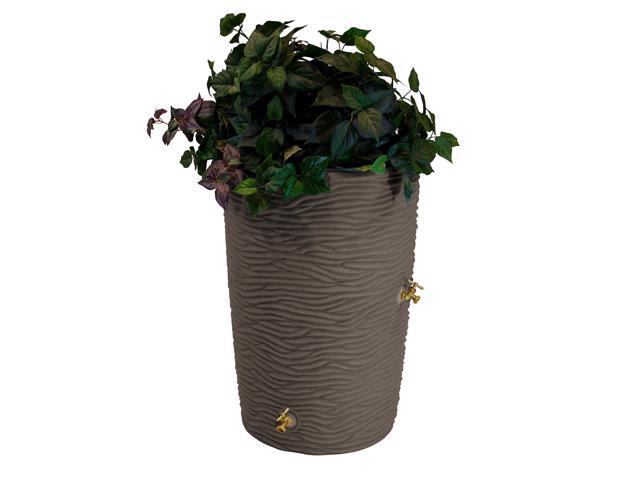 Impressions 50-Gallon Rain Saver Barrel Faux Palm Trunk Surface, Dual Spigot Locations with 2 Brass Spigots and Screen, Oak