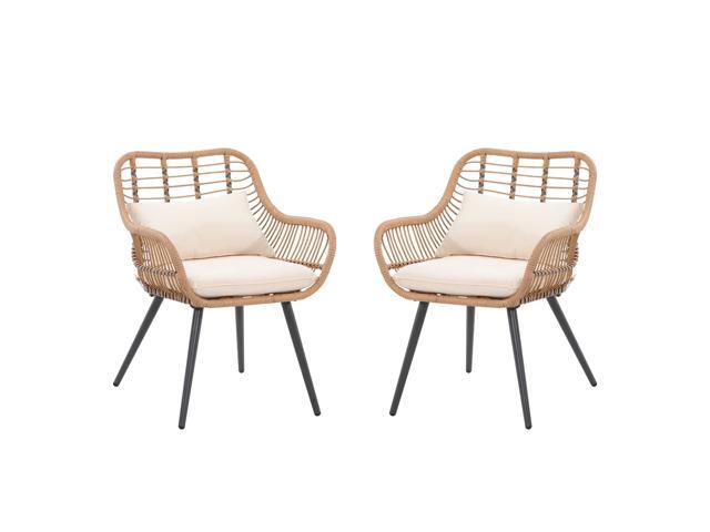 Set of 2 Patio Dining Chairs, Outdoor Wicker Seating Set with Soft Cushion for Indoor & Outdoor Use, Modern Wicker Dining Chairs for Backyard