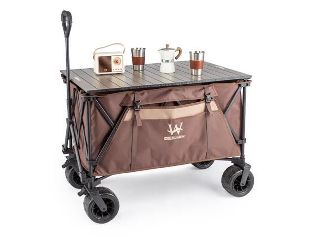 Beach Wagon Cart, 440Lbs Heavy Duty Folding Wagon with All Terrian Wheel, Collapsible Utility Camping Park Wagon Cart with Aluminum Tabletop
