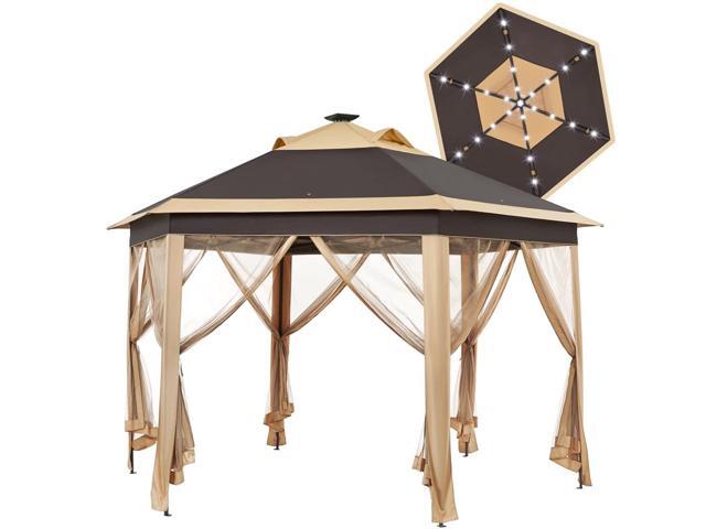 13Ã—13 Pop-Up Patio Gazebo Tent W/Mesh Netting Sides & 25 Solar LED Lights, Hexagonal Double Vented 3 Height Adjustable Gazebo with Storage Bag for...