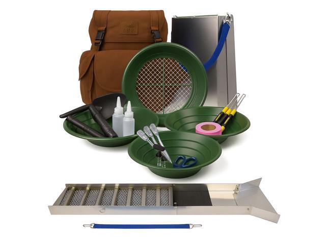 24pc Deluxe 50' Folding Sluice Box Kit with Backpack Gold Prospecting Tools, Brown