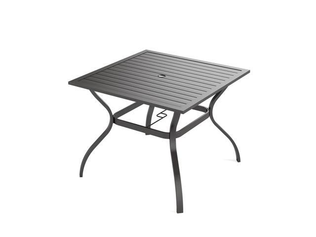 37' Metal Steel Slat Patio Dining Table Square Backyard Bistro Table Outdoor Furniture Garden Table, 1.57 Umbrella Hole, Black